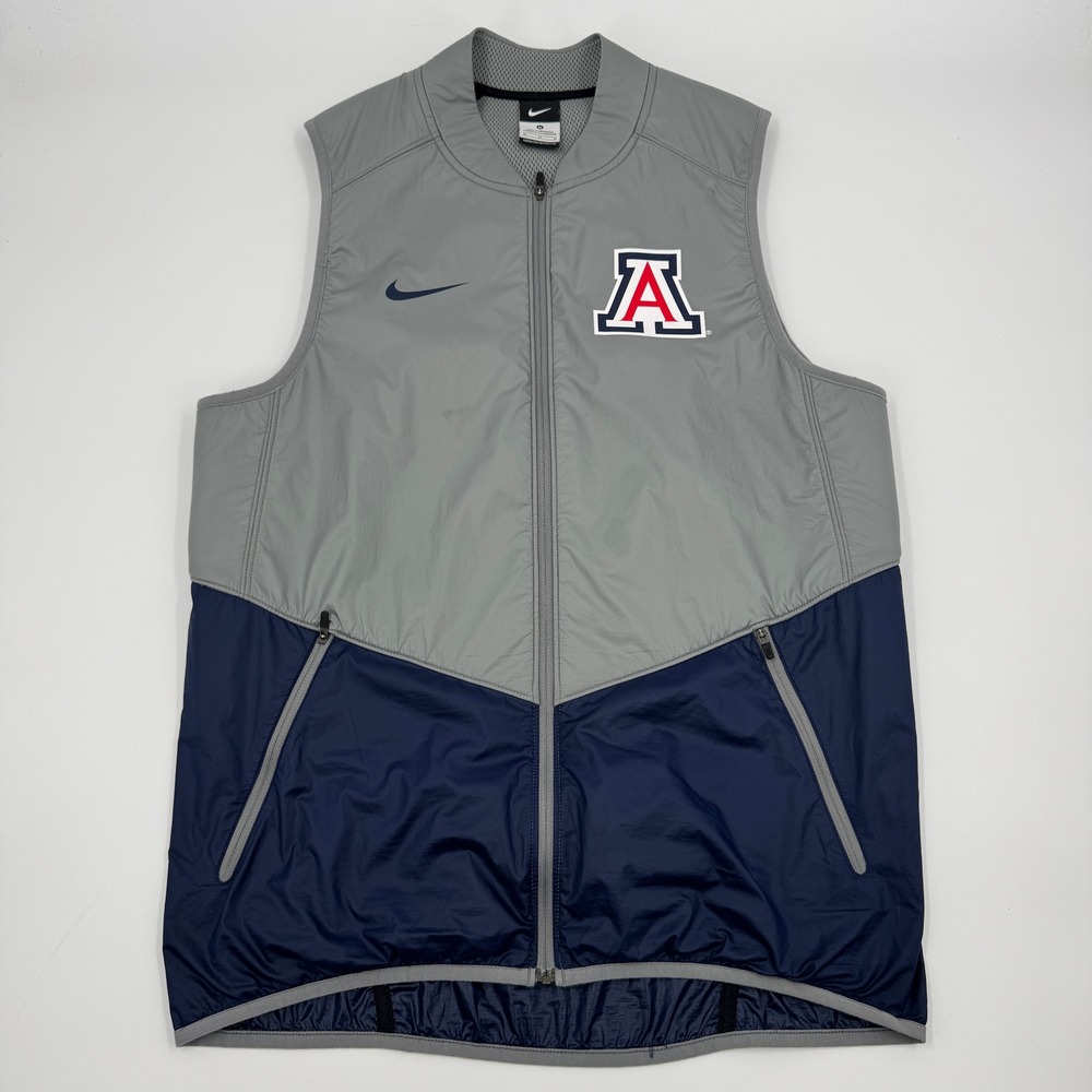 Nike Arizona Wildcats Mens Elite Basketball Full Zip Vest Grey Navy Blue Medium